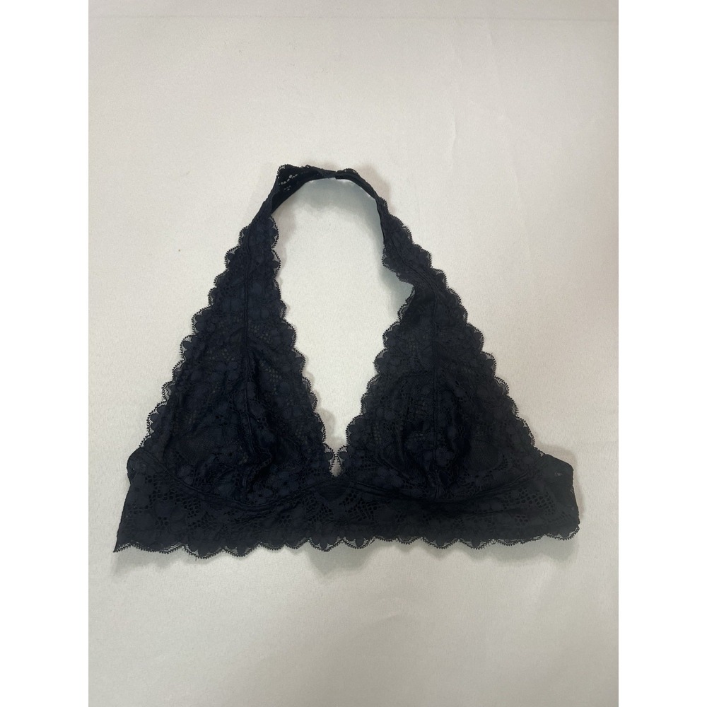 Free people Bralette Halter Black Lace Bra wireless Size L Boho Whimsigoth